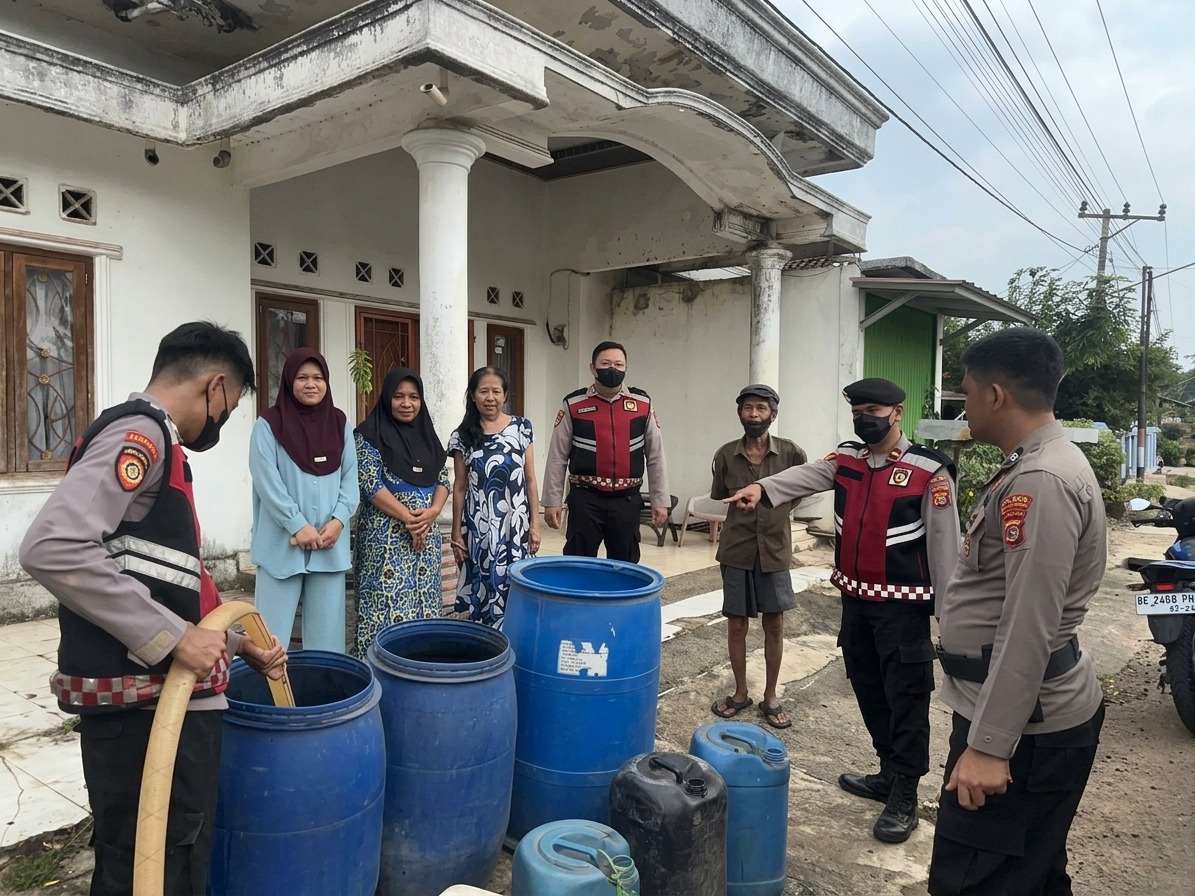 *Atasi Dampak Kemarau Panjang, Sat Samapta Polres Way Kanan Salurkan Air Bersih ke Warga*  Sebagai bentuk kepedulian terhadap warga yang terdampak kemarau panjang, Satuan Samapta (Sat Samapta) Polres Way Kanan menggelar aksi sosial dengan menyalurkan bantuan air bersih kepada masyarakat di Km 8 Kelurahan Blambangan Umpu, Kabupaten Way Kanan. Selasa (8/9/2026).  Kegiatan pembagian air bersih dipimpin oleh Kasat Samapta AKP M. Afandi didampingi KBO Samapta Ipda Juarta, S.H., beserta jajaran personel Sat Samapta Polres Way Kanan.  Kapolres Way Kanan Ramadhona melalui Kasihumas Iptu Edi Tamizar menyampaikan bantuan air bersih disalurkan secara langsung ke rumah-rumah warga setempat yang mengalami kesulitan mendapatkan sumber air akibat musim kemarau yang melanda wilayah tersebut.  Selain itu, kegiatan ini merupakan wujud nyata kehadiran Polri di tengah-tengah masyarakat guna membantu meringankan beban warga yang membutuhkan.  Masyarakat menyambut positif bantuan tersebut dan merasa terbantu dalam memenuhi kebutuhan air bersih harian. Pihaknya juga menghimbau masyarakat untuk berperan aktif dalam menjaga kamtibmas, agar tetap aman dan kondusif,”pesannya.